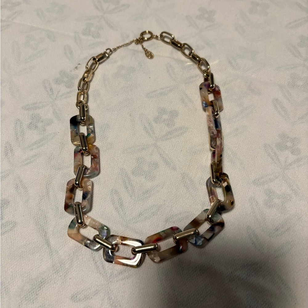 Multicolor Resin Link Necklace with Gold Chain